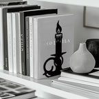 Peacoblue Metal Bookends for Shelves, Modern Decorative Heavy Duty Study Book Support Stoppers for Office, Desk, Shelf, Room 5.3"x4.3"x7.9" Cast Iron Tall Bookends, 1 Pair (Quill Pen and Candlestick) - style: Quill Pen and Candlestick