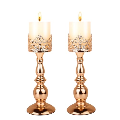 Candle Holders for Pillar Candles Gothic Gold Vintage Tall Candle Holders Set of 2 Decorative Large Table Centerpieces Candle Stand Decor (Gold 2PCS A) - color: Gold 2pcs a