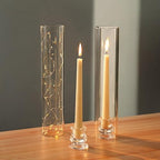 NUPTIO Taper Candle Holders Glass: Set of 2 Clear Hurricane Candlestick Holder - Fluted Candles Stick Stand with Tall Windproof Cylinder Cover for Thanksgiving Christmas Decor