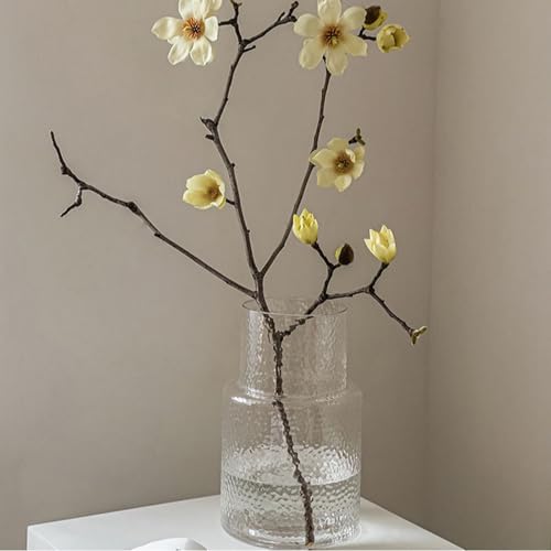 Ribbed Vase Glass Fluted Flower - Esmiome Clear Vases Modern Flower Vase Decorative with Big Capacity Pot Large Wide for Flowers Home Office Wedding, Office, Living Room, Table,Shelf, 6.3''(W)*10''(H)