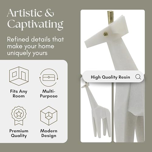 Andora Giraffe Statuary Decorative Object – Resin Modern Home Decor with Gold Accents – Contemporary Shelf & Coffee Table Decor for Office & Living Room – 16", White