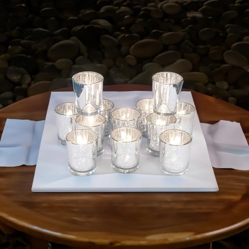 WGV Silver Speckled Tea Light Votive Candle Holder 2.2x2.75, Small Tiny Utility Cylinder Mercury Glass Vase, Home Accent Decor, 1 Pc - color: Silver-cylinder-2.75"
