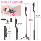 Selfie Stick Tripod with Fill Light, All in One Extendable Selfie Stick with Detachable Wireless Remote, Flexible Phone Tripod Stand Compatible with iPhone/Galaxy, Compact Size & Lightweight - style: Black & With Light