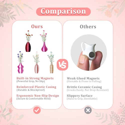 5 PCS Mini Vase Magnets for Fridge, Cute Tiny Magnetic Bud Vases for Refrigerator Decor, Small Flower Pots for Kitchen, Office, Locker, for Plant Lovers, Women - color: Mini Vase Magnets Pink