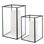 Phosphor Hurricane Camdle Holder Set of 2 Pieces, Black Glass Candle Holder for Wedding, Party, Holiday. - color: Black