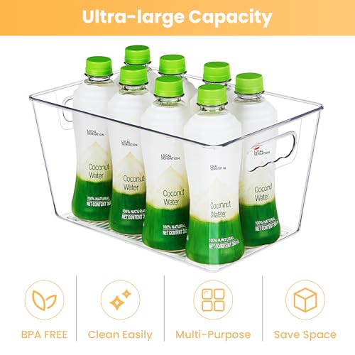 YIHONG 6 Pack Clear Pantry Organizer Bins, Plastic Containers with Handle for Kitchen,Freezer,Cabinet,Closet,Bathroom Under Sink Storage - size: L(11.2"L x 7.5"W x 6"H)
