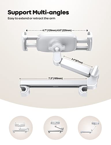 Lamicall Car Headrest Tablet Holder - [Extension Arm] Upgrade Adjustable Tablet Car Mount for Back Seat, Road Trip Essentials for Kids, for 4.7-11" Device like iPad Pro, Air, Mini, Galaxy, Fire, White - color: White