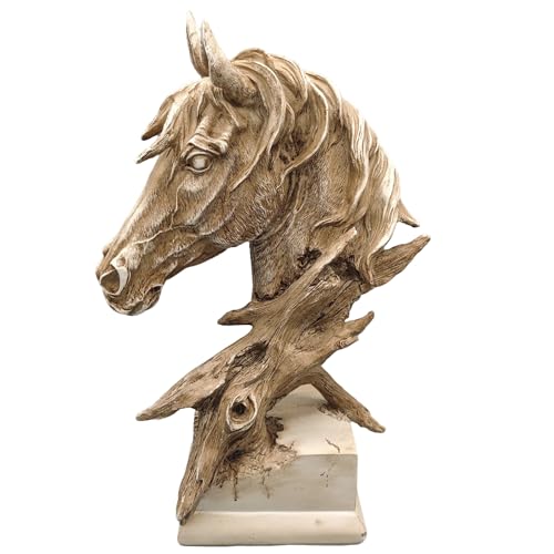 16" Animal Horses Head Bust Table Sculpture Retro Resin Home Decor Statue for Bedroom,Living Room,Dining Desk,Bookshelf,Office,Study and Coffee Tables（Brown） - color: Brown