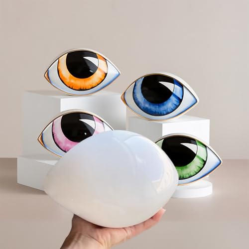 Blue Evil Eye Statue, Creative Devil's Eye Figurines,Ceramic Eye Crafts, Modern Sculptures Desktop Ornaments, Home Living Room Decorative (Green)