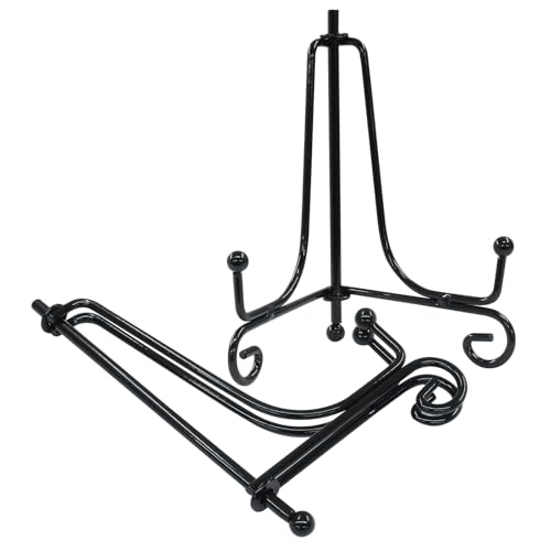 Hordion 2 Pack Plate Stand, 4 Inch Black Iron Easel Photo Display Stand Plate Holder for Picture Frame Book Tabletop Art Platter