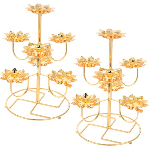 ABOOFAN Lotus Eternal Light Candle Holder Set 9.05In Vintage Brass Tea Light Stand for Buddhist Offering and Home Decor 2-Pack Metal Lotus Flower Candle Holders