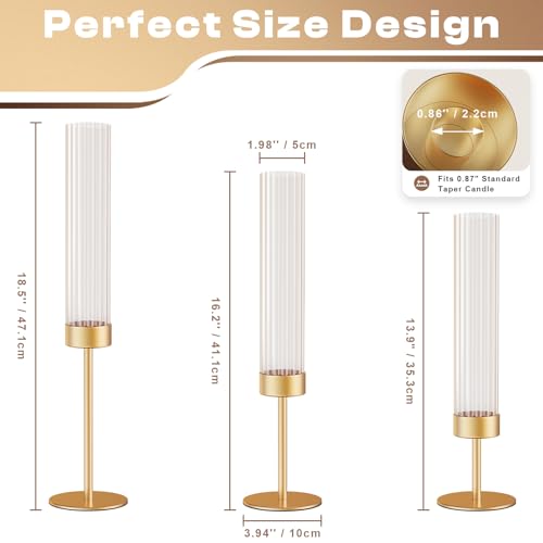 Gold Hurricane Candle Holders: Fluted Tall Candlestick Holders for Wedding Brass Taper Candle Holder Modern Candle Sticks Holder Decor for Table Centerpiece Christmas Party Home Set of 18 - size: Set of 18