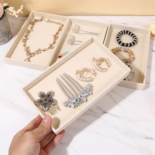 12 Pack Velvet Jewelry Trays, Stackable Jewelry Drawers 8.3x5x1inches Storage Trays for Display Beads Bracelets Necklaces Ring Earrings (Beige)