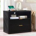LEYAOYAO 31" Wide Fluted Nightstand with Charging Station, Oversized Extra Large 2 Drawers Night Stand,Black Wood Bedside Table,Tall Bed Side End Tables,Modern Chest of Drawers Dressers for Bedroom - color: Black, size: 2 Drawers