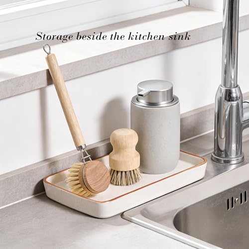 10"×6"×1" Bathroom Vanity Tray for Countertop- Ceramic Decorative Organizer Tray for Dresser Tops, Toilet, Perfume, Sponge Holder Soap Dish Dispenser for Kitchen Counter- Reactive White - color: Reactive White-1 Pc