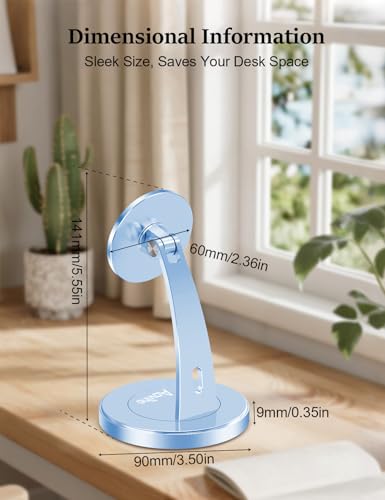 Aoviho Magnetic Phone Stand for Desk – 360° Rotating Aluminum Phone Holder, Stable Desk Stand for Office, Home & Kitchen, Compatible with iPhone 17 Pro Max 16–12 Series and MagSafe Cases, Sky Blue - color: Sky Blue