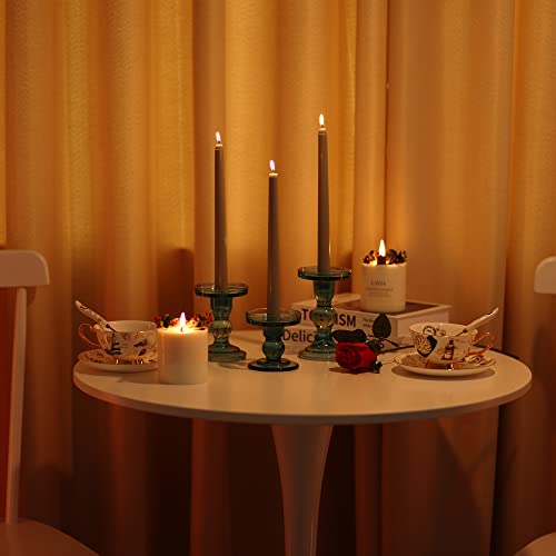 GMWD 3 Pcs Glass Candle Holder Set Clear, Green Candlesticks Holders Pillar Taper Candles Tealight Stand for Wedding Centerpieces Home Decorations Dining Table - color: Green