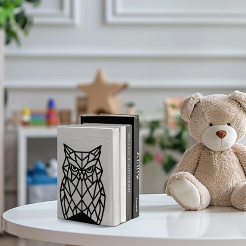 Peacoblue Metal Bookends for Shelves, Modern Decorative Heavy Duty Study Book Support Stoppers for Office, Desk, Shelf, Room 5.3"x4.3"x7.1" Cast Iron Simple Tall Bookends, 1 Pair (Geometric Owl) - style: Geometric Owl