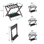 Smuxee Brown Bamboo Luggage Rack for Guest Room, Foldable Suitcase Stand with Storage Shelf, Easily Assembled Luggage Stand with 5 Nylon Straps for Guest Room Bedroom Hotel - color: Brown 1PCS