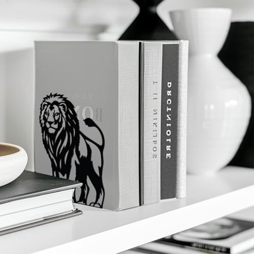 Peacoblue Metal Bookends for Shelves, Modern Decorative Heavy Duty Study Book Support Stoppers for Office, Desk, Shelf, Room 5.3"x4.3"x6.8" Cast Iron Simple Tall Bookends, 1 Pair (Lion) - style: Lion