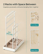 SONGMICS Jewelry Holder, Jewelry Organizer, Jewelry Display Stand with Metal Frame, Velvet Tray, Necklace Earring Bracelet Holder, for Studs, Rings, Gift Idea, Matte White UJJS021W01 - color: Matte White