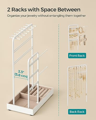 SONGMICS Jewelry Holder, Jewelry Organizer, Jewelry Display Stand with Metal Frame, Velvet Tray, Necklace Earring Bracelet Holder, for Studs, Rings, Gift Idea, Matte White UJJS021W01 - color: Matte White