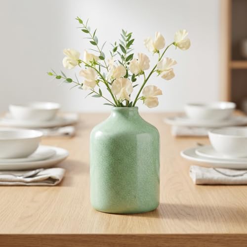 Sunddo Green Ceramic Vase for Pampas Grass - 7 Inch Modern Flower Vases Home Decor, Minimalist Decorative Vase for Living Room, Fireplace, Mantel Decor, End Table, Shelf Decoration - color: Green, size: 7 inch