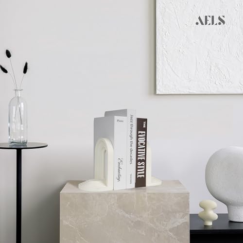 AELS Modern Bookends, Mid Century Arch Heavy Duty Book Ends, Unique Decorative Bookend Supports for Shelves, Office Desktop Book Stand, Stopper for Books/Movies/CD, Cream - color: Cream, size: M - 5.9x4x3.9 inch
