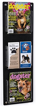Displays2go Tiered Magazine Holder for Wall, 3-6 Adjustable Pockets, Frameless Acrylic - Black (2RP3BLK) - color: Black, size: 3 Pockets