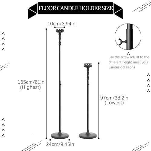 Floor Candle Holder Centerpieces for Tables,3Pcs Black Candle Holder for Pillar Candles Matte Metal Candlestick Set for Wedding Party Home Candles Holder for Ceremony Mantel Decor (Adjustable Height