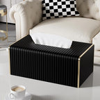 Tissue Box Cover,Black Rectangle PU Leather Tissue Holder with Gold-Tone Edging Accents,Tissue Box Cover for Bathroom Toilet Bedroom Living Room Table Desk Office,Countertop - color: Black, size: Rectangle Standard
