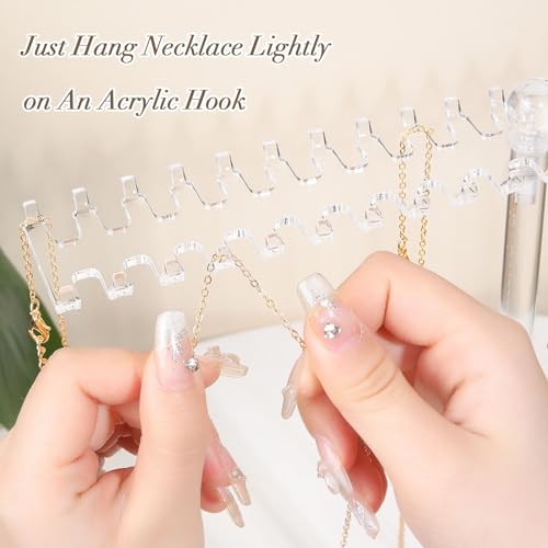 OAOLEER Acrylic Necklace Organizer， Clear Necklace Holder Stand， Jewelry Organizer Display Hanger Rack with Bilateral Hooks for Necklaces Pendant Bracelets Ring - size: Tall 11.6In
