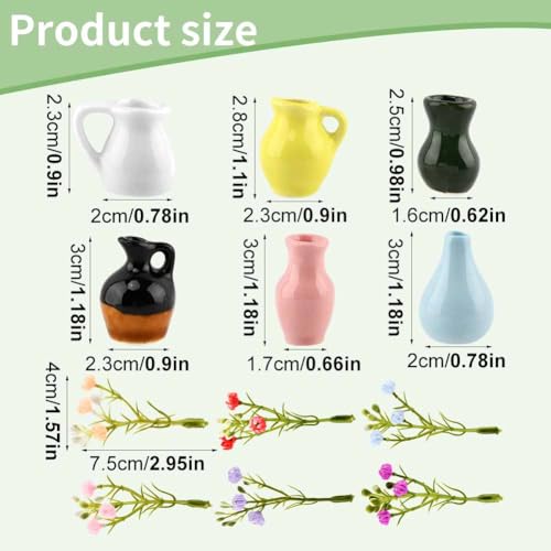 6 Packs Mini Ceramic Vase Magnets for Fridge, Fingertip Vase, Cute Tiny Plant Vase Fridge Magnets for Kitchen Refrigerator Office Locker Decoration with 6 Fake Flowers