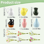 6 Packs Mini Ceramic Vase Magnets for Fridge, Fingertip Vase, Cute Tiny Plant Vase Fridge Magnets for Kitchen Refrigerator Office Locker Decoration with 6 Fake Flowers