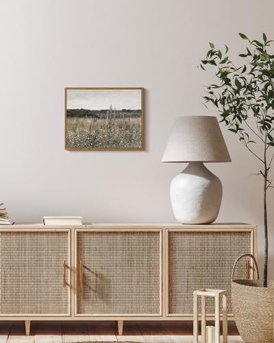 InSimSea Framed Canvas Wall Art Vintage Decor, Wildflower Field Canvas Wall Art Paintings Prints, Rustic Landscape Wall Decor for Bathroom Office, Office Dining Room Decor, 11"x14" - color: Champ Fleuri, size: 14"L x 11"W
