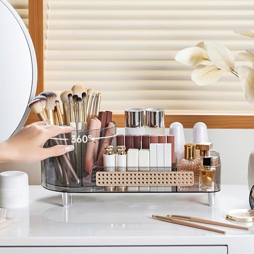 Booklov Rotating Makeup Organizer for Vanity, Large Capacity Cosmetic Display Case, Clear Acrylic Countertop Beauty Storage Holder for Skincare, Brush Eyeliner Lipstick, Counter Table, Crystal Black - color: Crystal Black, size: L02