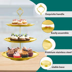 2 Set Stainless Steel Cupcake Stand, Gold Metal Serving Tray Cake Holder Cake Display Stand for Holiday Dessert Table Decorations Birthday Party Wedding - size: 3 Tier x 2