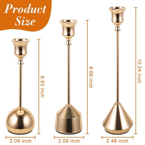 Elegant Vintage Champagne Gold Candlestick Holders, Set of 3 Taper Candle Holders with Weighted Base for Wedding, Dining Table, Holiday Decor - color: Gold