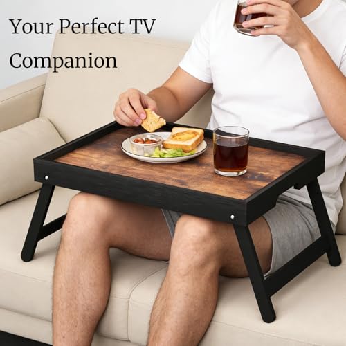 Fibogollo 2 Pack Wooden Bed Tray Table with Folding Legs,Breakfast Trays,Serving Tray for Food and Snack,Laptop Trays for Working