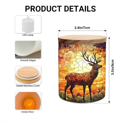 Stained Glass Sika Deer Tealight Candle Holder Animal Full Wrap Tea Light Candle Jar Flickering Tea Light Inspiration Home Decoration, LED Tealight Candleholder for Birthday, Christmas - color: Sika Deer