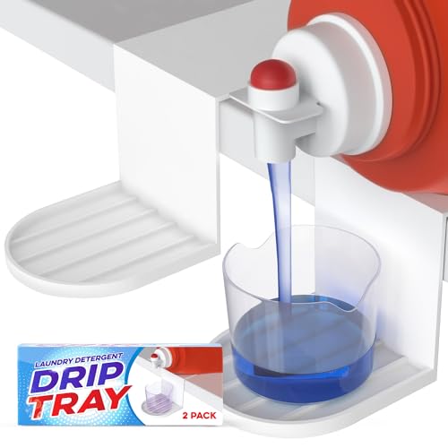 IMPRESA Laundry Detergent Cup Holder & Laundry Drip Catcher - 2-Pack, White Plastic - Slides Under Tub for Universal Detergent Drip Tray & Spill Prevention