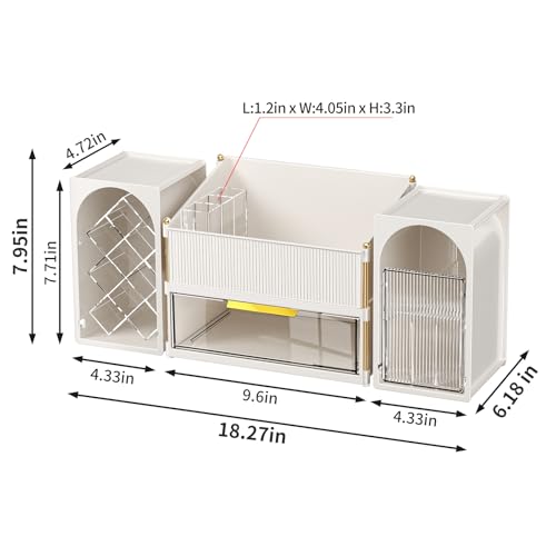 INVSSENE Stackable Makeup Organizer Countertop, Storage Perfume Skincare Cosmetic Lipstick Face Mask Makeup Brush Palettes, Ideal for Vanity Bathroom Counter - color: 3516 White+Clear