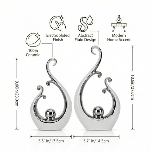 LCCCK Glossy White and Silver Decor Ceramic Statue, Modern Abstract Sculpture Art for Luxury Centerpiece - Shelves Bookshelf&Dining Table Decorations, Entryway Coffee Table Tv Stand Home Decor - color: White Silver