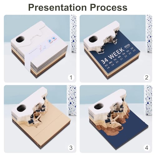 3D Calendar 2026 3D Memo Pad Hand Torn Construction Paper Sculpture Artwork,Exquisite Creative Non-Stick Sticky Note DIY Post Notes, Cards for Office Home Gifts Ornaments