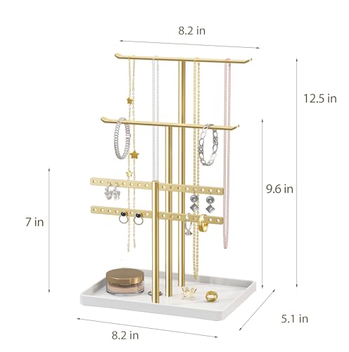 pickpiff Gold Jewelry Stand Holder Organizer: 12.5" Sturdy Hanger for 80 Pcs Jewelry, Jewlery Tower for Display Necklace, Earring, Bracelet, Watch - color: Gold, size: 12.5" Height