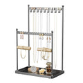 3 Tier Black Jewelry Stand, Necklace Organizer, Earring Holder with 44 Holes and 9 Hooks, for Necklaces, Bracelets, Rings - color: Black
