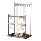 3 Tier Black Jewelry Stand, Necklace Organizer, Earring Holder with 44 Holes and 9 Hooks, for Necklaces, Bracelets, Rings - color: Black