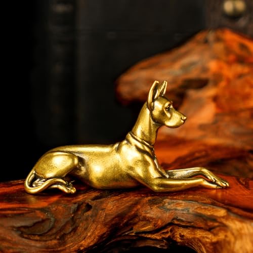 CHOVY Exquisite 100% Solid Brass Doberman Figurine - Handcrafted Vintage Sitting Dog Statue, Premium Office Desk Decor for Men, Unique Gift for Dog Lovers & Breed Enthusiasts - style: Horizontal Doberman