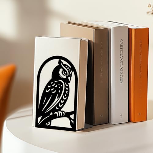 1 Pair Metal Bookends for Shelves, Owl Bookshelf Decor Heavy Duty Book Ends Book Stoppers for Office, Desk, Shelf, Room 3.5"x4.7"x7.1" Book Holders for Shelves Tall Bookends - style: Owl