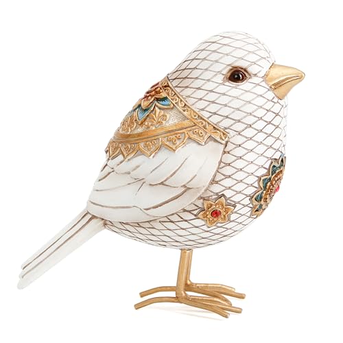 Bird Figuriens for Home Decor Accents,Boho Bird Statue Sculpture for Shelf Decor,Birds Decorations for Home Table Bookshelf Mantels Office,Vintage Animal Decor,Decorative Birds Gifts for Women - color: White